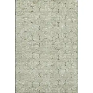 Photo of Artichoke Green And Ivory Geometric Washable Area Rug With UV Protection