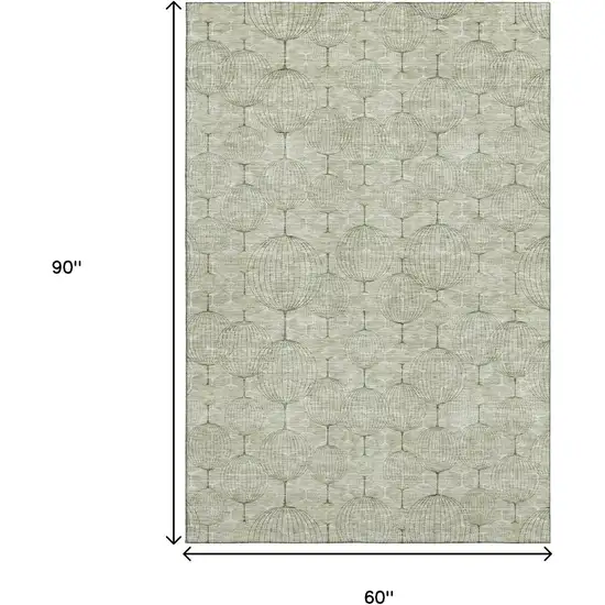 Artichoke Green And Ivory Geometric Washable Area Rug With UV Protection Photo 3