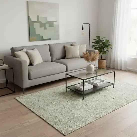 Artichoke Green And Ivory Geometric Washable Area Rug With UV Protection Photo 2