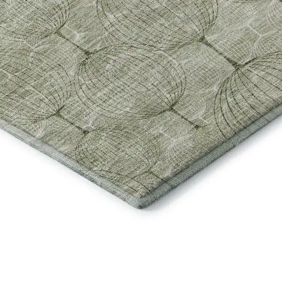 Artichoke Green And Ivory Geometric Washable Area Rug With UV Protection Photo 8