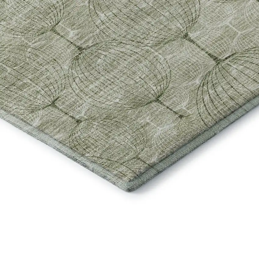 Artichoke Green And Ivory Geometric Washable Area Rug With UV Protection Photo 8