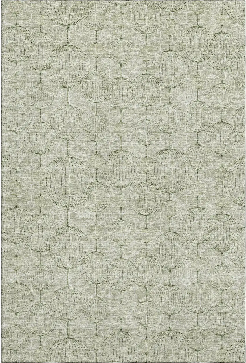 Artichoke Green And Ivory Geometric Washable Area Rug With UV Protection Photo 1