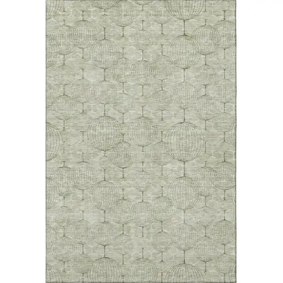 Artichoke Green And Ivory Geometric Washable Area Rug With UV Protection Photo 4