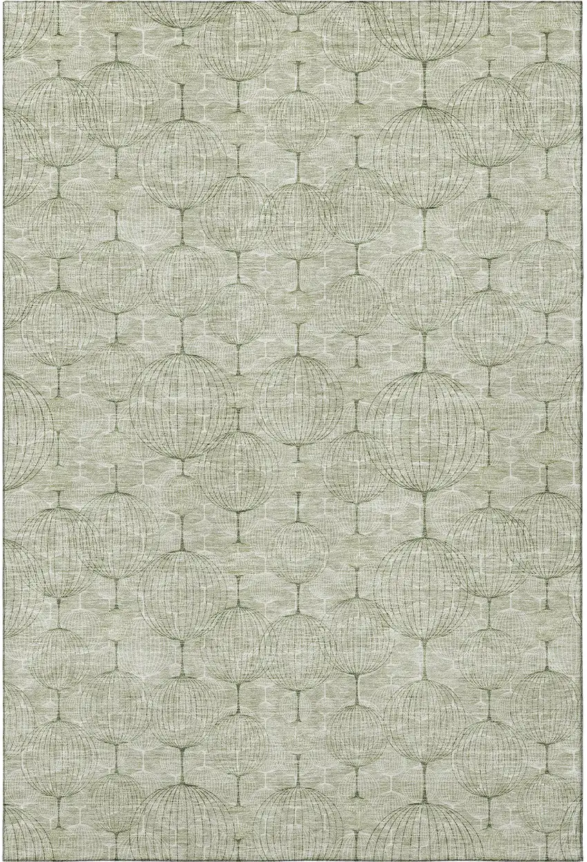 Artichoke Green And Ivory Geometric Washable Area Rug With UV Protection Photo 4