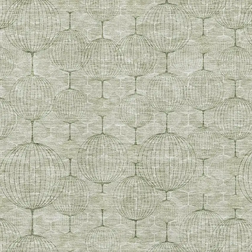 Artichoke Green And Ivory Geometric Washable Area Rug With UV Protection Photo 3