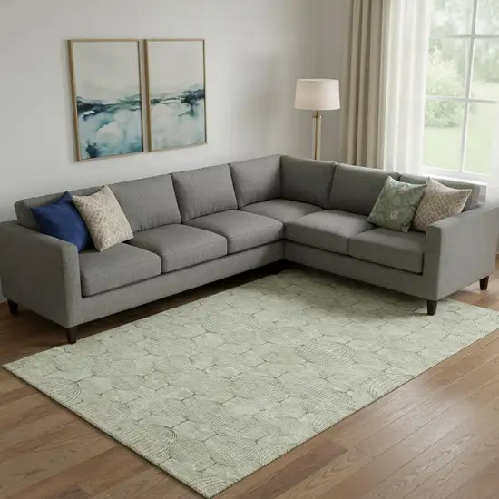 Artichoke Green And Ivory Geometric Washable Area Rug With UV Protection Photo 1