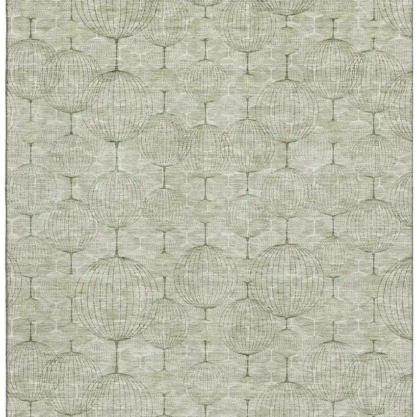 Artichoke Green And Ivory Geometric Washable Area Rug With UV Protection Photo 4