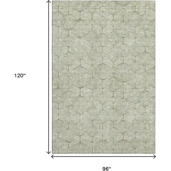 Artichoke Green And Ivory Geometric Washable Area Rug With UV Protection Photo 3