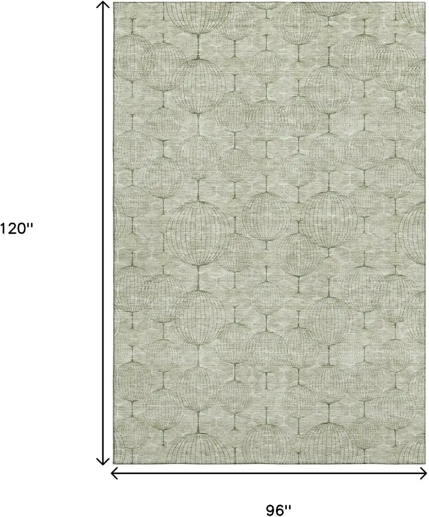 Artichoke Green And Ivory Geometric Washable Area Rug With UV Protection Photo 3