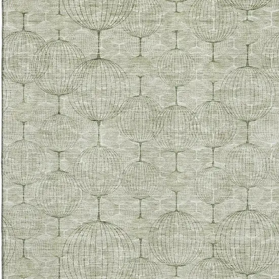Artichoke Green And Ivory Geometric Washable Area Rug With UV Protection Photo 3