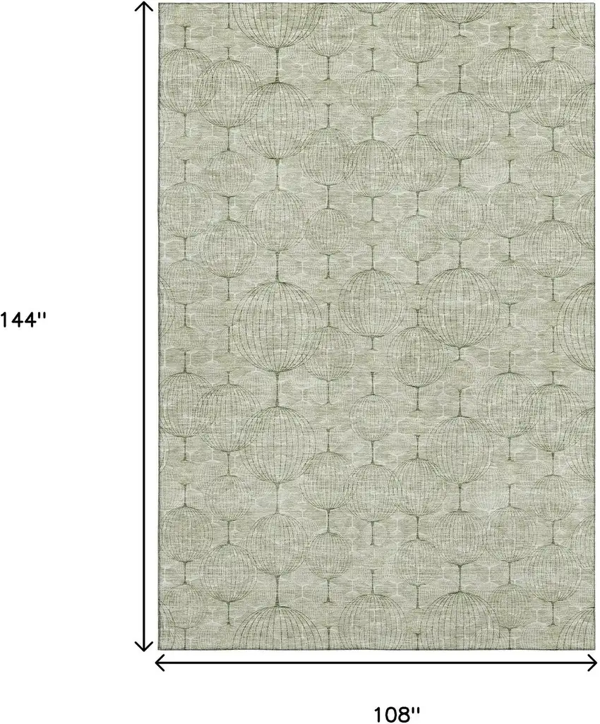 Artichoke Green And Ivory Geometric Washable Area Rug With UV Protection Photo 3