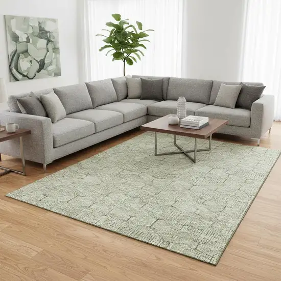 Artichoke Green And Ivory Geometric Washable Area Rug With UV Protection Photo 2