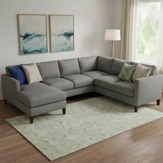 Artichoke Green And Ivory Geometric Washable Area Rug With UV Protection Photo 1