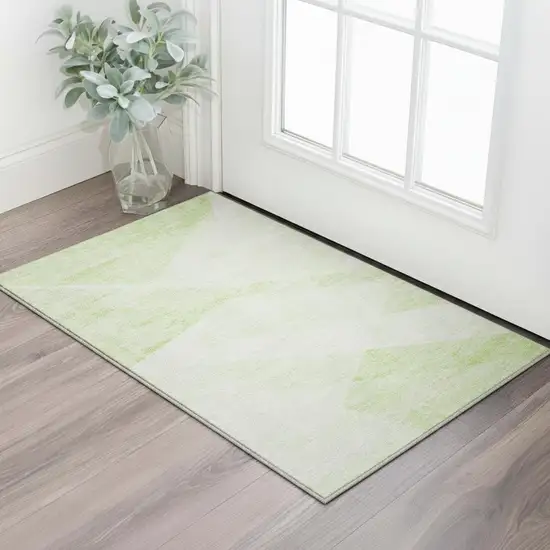 Artichoke Green And Ivory Geometric Washable Area Rug With UV Protection Photo 2