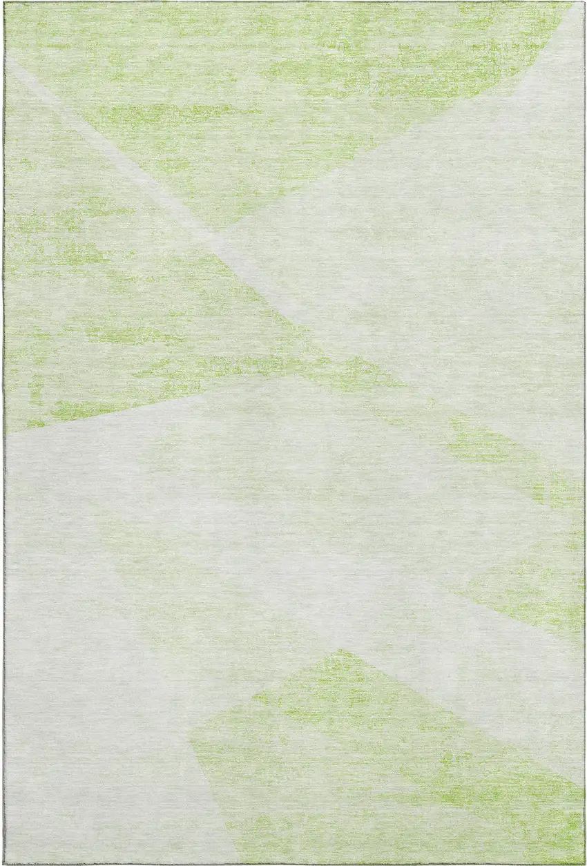 Artichoke Green And Ivory Geometric Washable Area Rug With UV Protection Photo 1