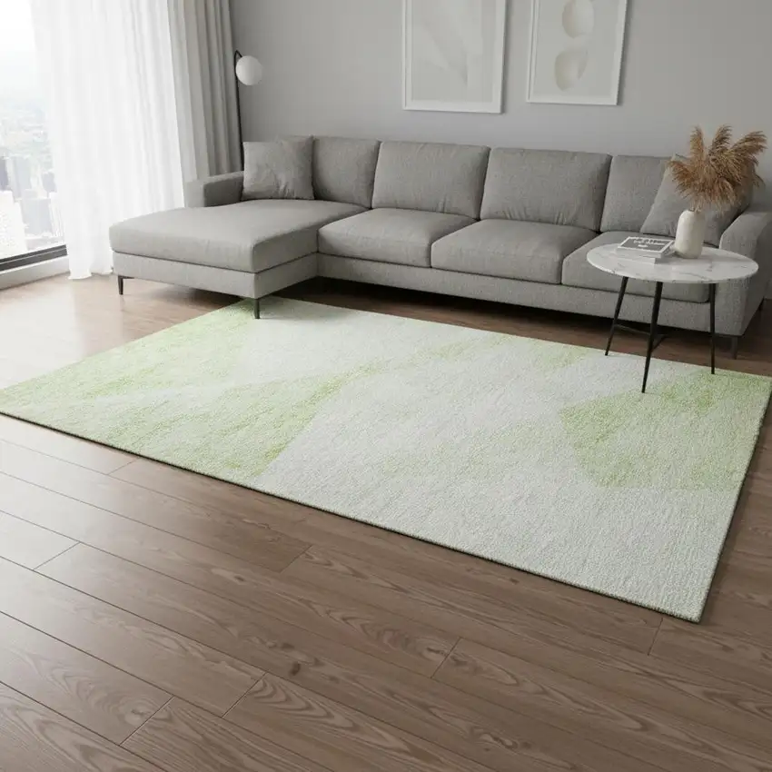 Artichoke Green And Ivory Geometric Washable Area Rug With UV Protection Photo 2