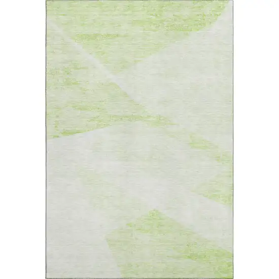 Artichoke Green And Ivory Geometric Washable Area Rug With UV Protection Photo 1