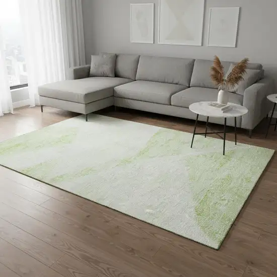 Artichoke Green And Ivory Geometric Washable Area Rug With UV Protection Photo 2