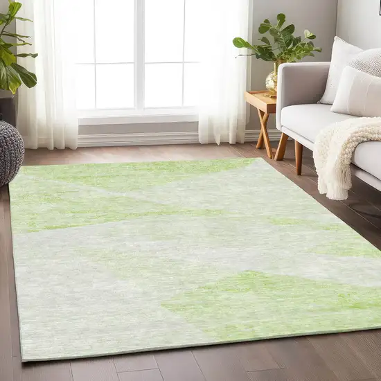 Artichoke Green And Ivory Geometric Washable Area Rug With UV Protection Photo 6