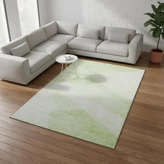 Artichoke Green And Ivory Geometric Washable Area Rug With UV Protection Photo 2