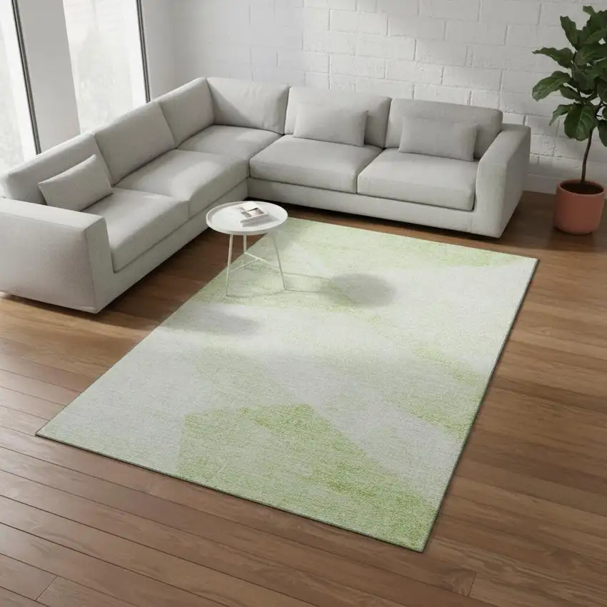 Artichoke Green And Ivory Geometric Washable Area Rug With UV Protection Photo 2