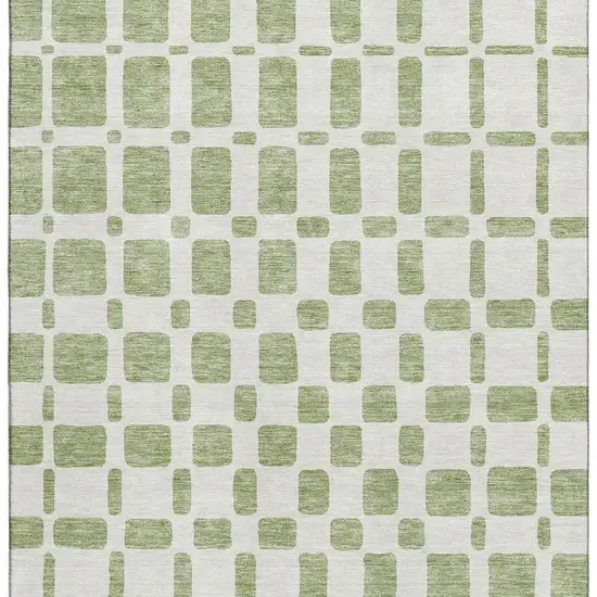 Artichoke Green And Ivory Geometric Washable Area Rug With UV Protection Photo 4