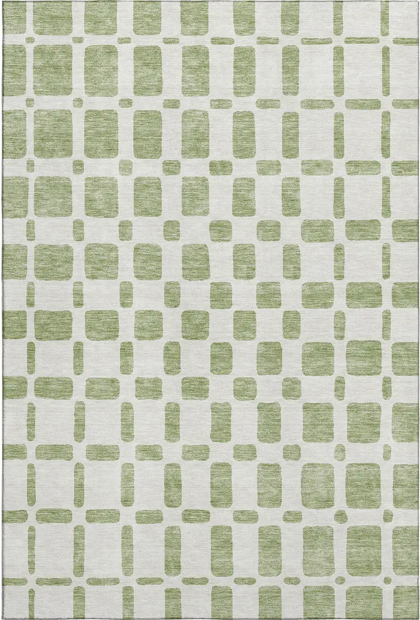 Artichoke Green And Ivory Geometric Washable Area Rug With UV Protection Photo 1