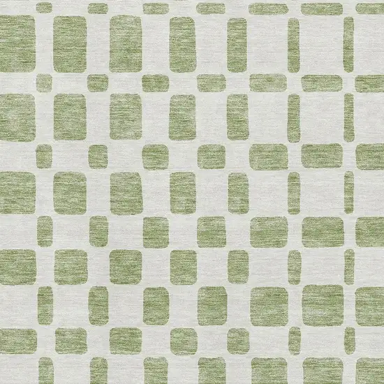 Artichoke Green And Ivory Geometric Washable Area Rug With UV Protection Photo 3