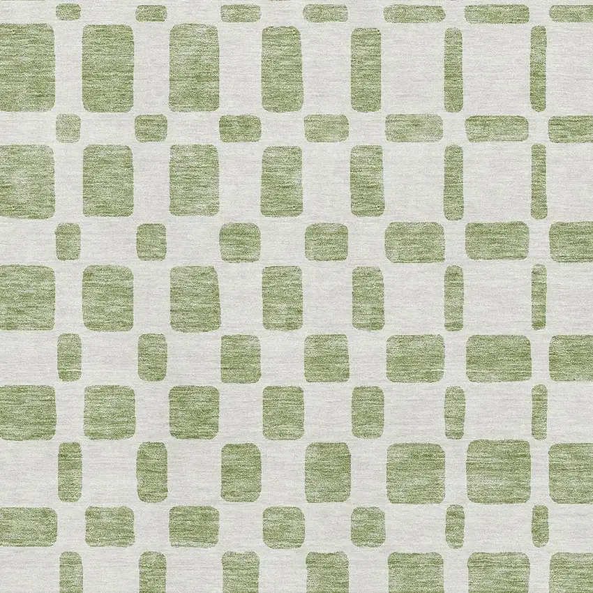 Artichoke Green And Ivory Geometric Washable Area Rug With UV Protection Photo 3