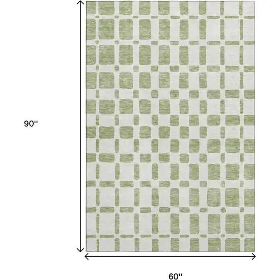 Artichoke Green And Ivory Geometric Washable Area Rug With UV Protection Photo 7