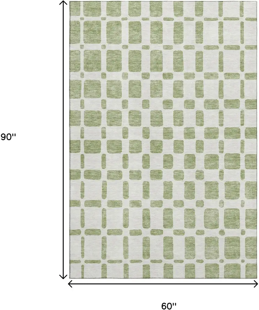 Artichoke Green And Ivory Geometric Washable Area Rug With UV Protection Photo 7