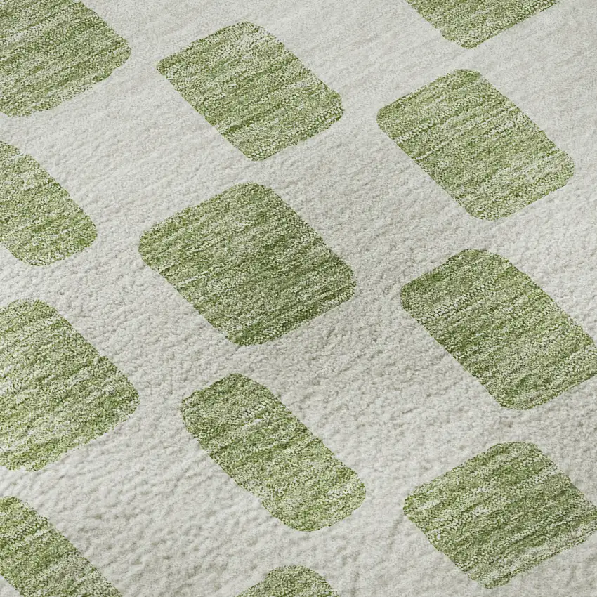 Artichoke Green And Ivory Geometric Washable Area Rug With UV Protection Photo 9