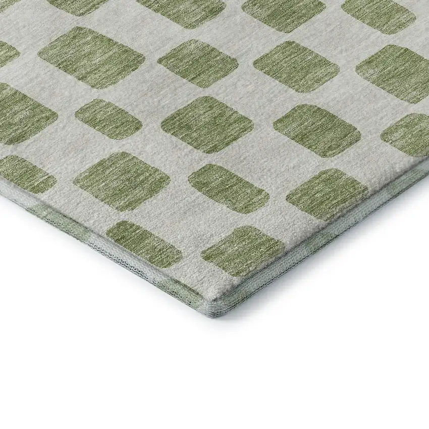 Artichoke Green And Ivory Geometric Washable Area Rug With UV Protection Photo 7