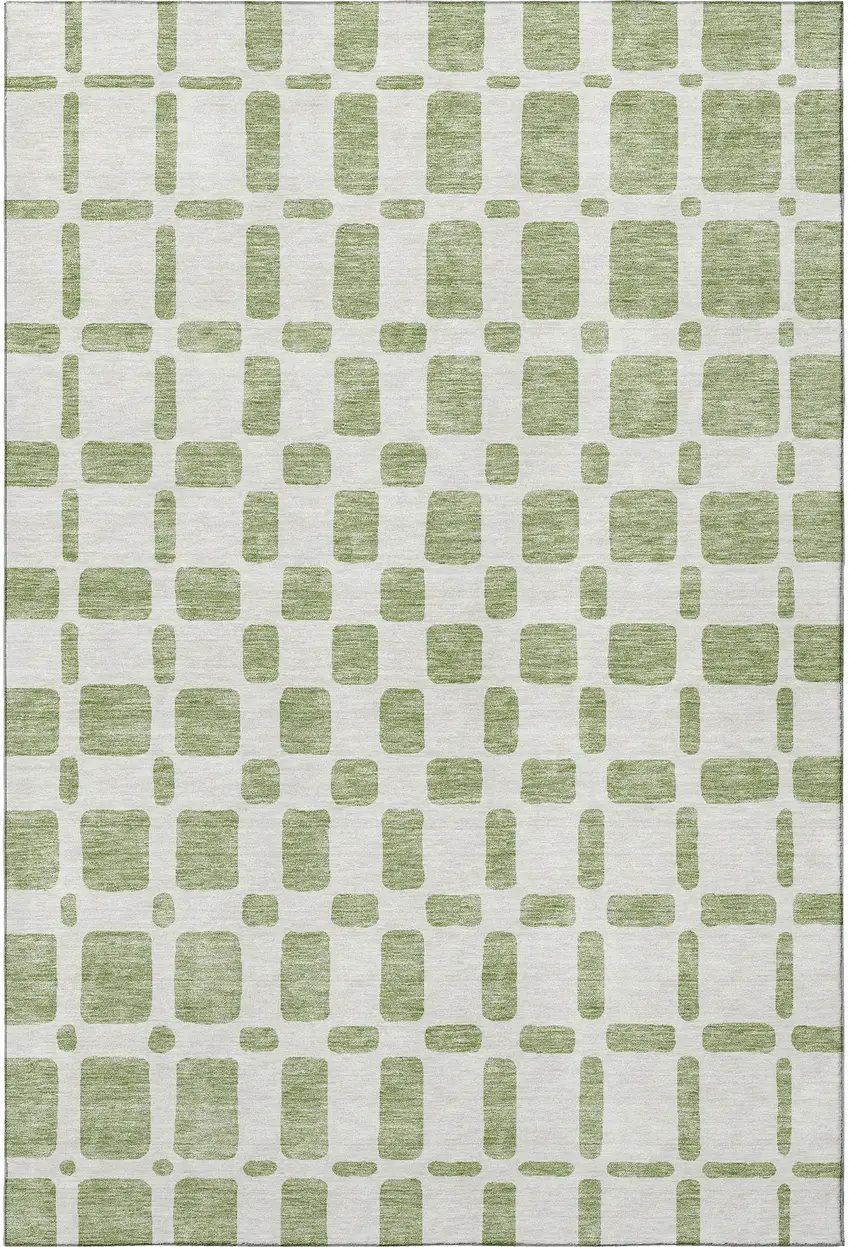Artichoke Green And Ivory Geometric Washable Area Rug With UV Protection Photo 3