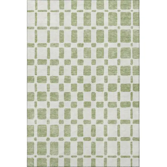 Artichoke Green And Ivory Geometric Washable Area Rug With UV Protection Photo 3