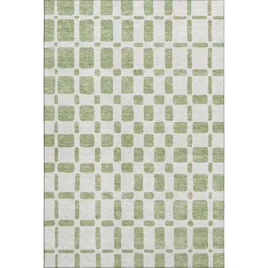 Artichoke Green And Ivory Geometric Washable Area Rug With UV Protection Photo 1