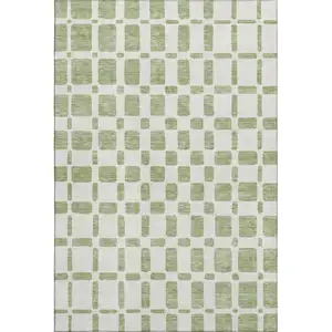 Photo of Artichoke Green And Ivory Geometric Washable Area Rug With UV Protection