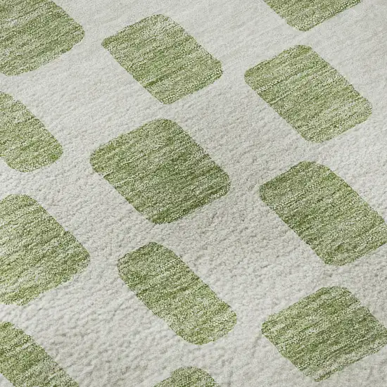 Artichoke Green And Ivory Geometric Washable Area Rug With UV Protection Photo 9