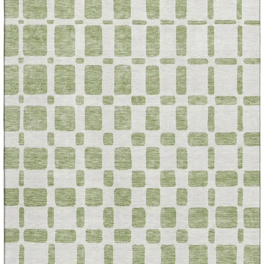 Artichoke Green And Ivory Geometric Washable Area Rug With UV Protection Photo 4