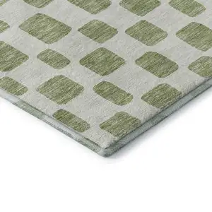 Photo of Artichoke Green And Ivory Geometric Washable Area Rug With UV Protection