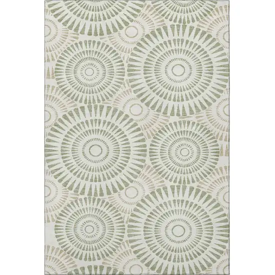 Artichoke Green And Ivory Geometric Washable Area Rug With UV Protection Photo 4