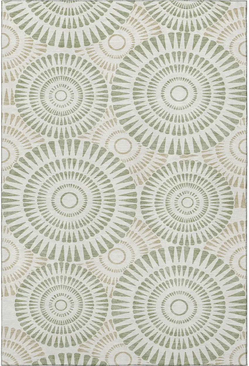 Artichoke Green And Ivory Geometric Washable Area Rug With UV Protection Photo 4