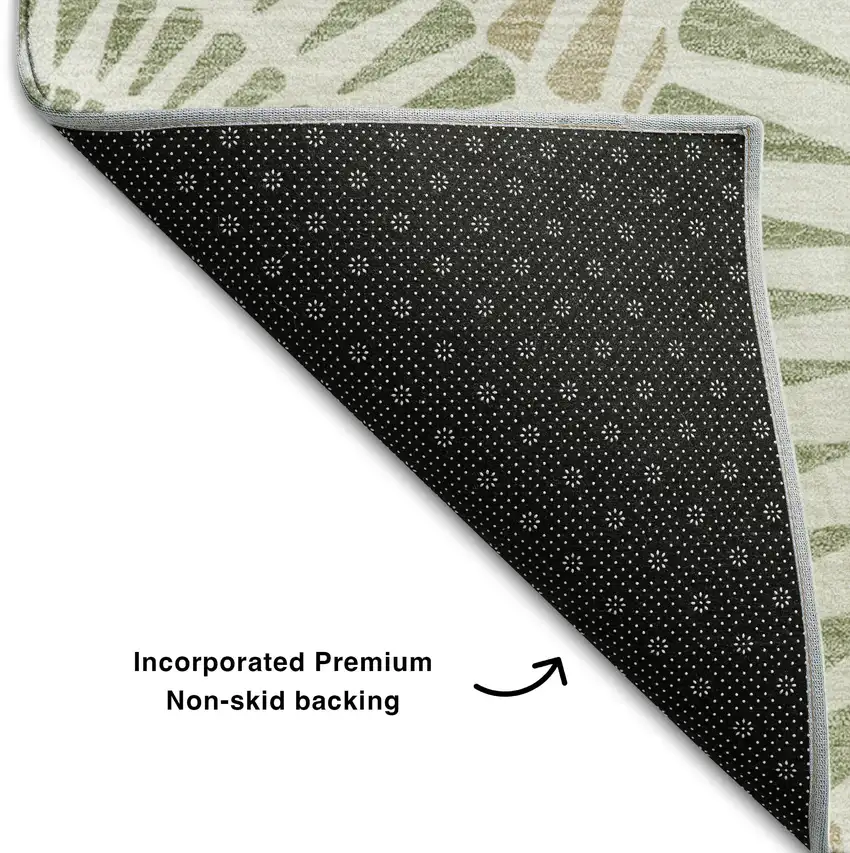 Artichoke Green And Ivory Geometric Washable Area Rug With UV Protection Photo 7