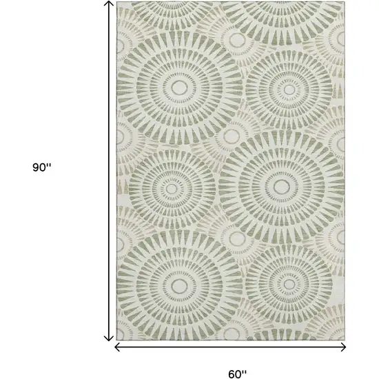 Artichoke Green And Ivory Geometric Washable Area Rug With UV Protection Photo 7
