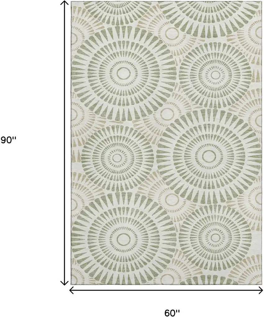 Artichoke Green And Ivory Geometric Washable Area Rug With UV Protection Photo 7