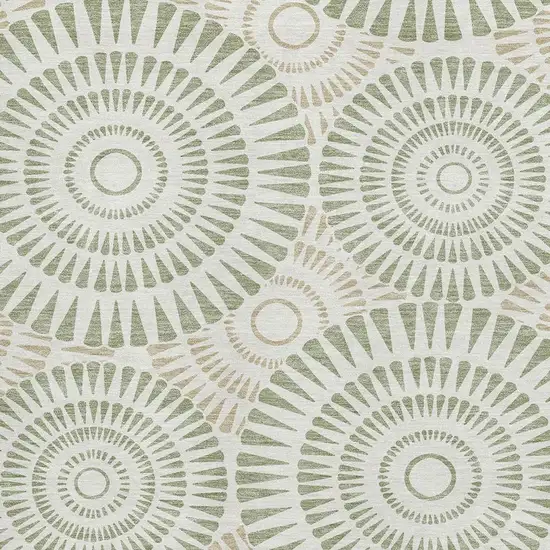 Artichoke Green And Ivory Geometric Washable Area Rug With UV Protection Photo 3