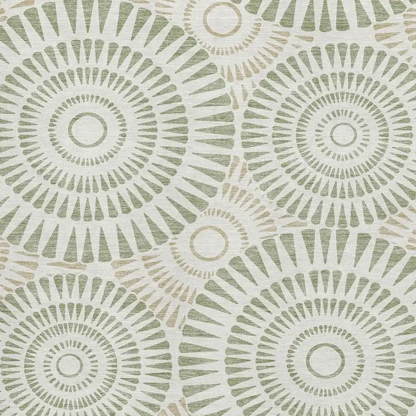 Artichoke Green And Ivory Geometric Washable Area Rug With UV Protection Photo 3