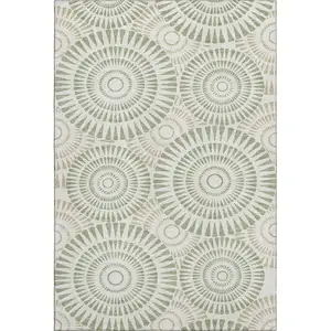 Photo of Artichoke Green And Ivory Geometric Washable Area Rug With UV Protection