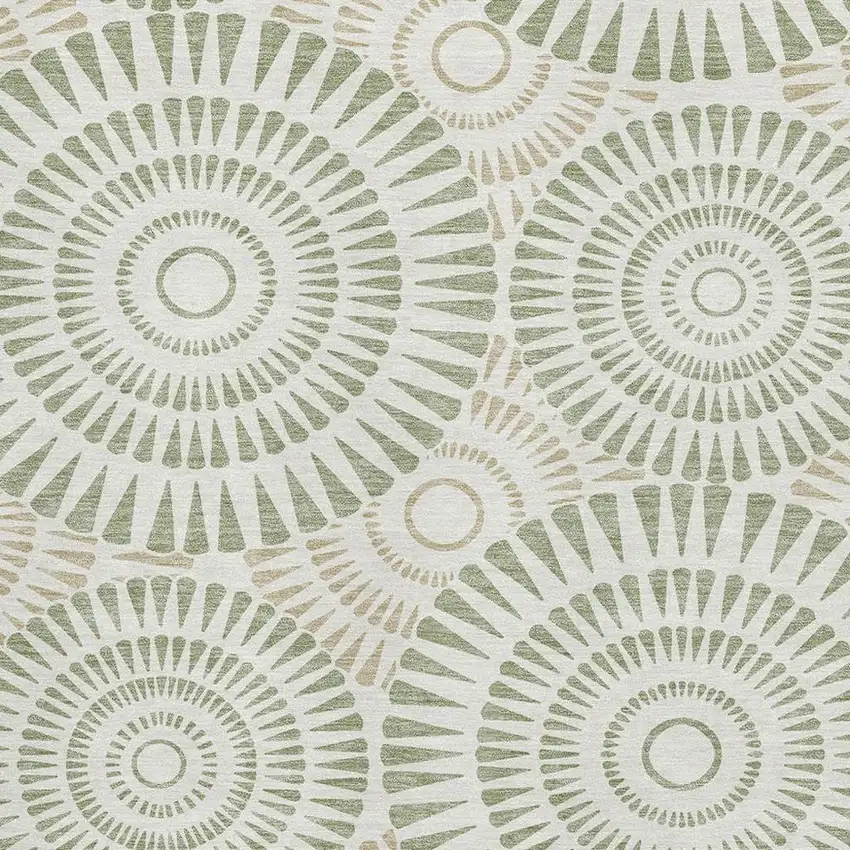 Artichoke Green And Ivory Geometric Washable Area Rug With UV Protection Photo 3