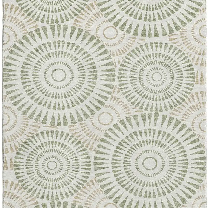 Artichoke Green And Ivory Geometric Washable Area Rug With UV Protection Photo 4